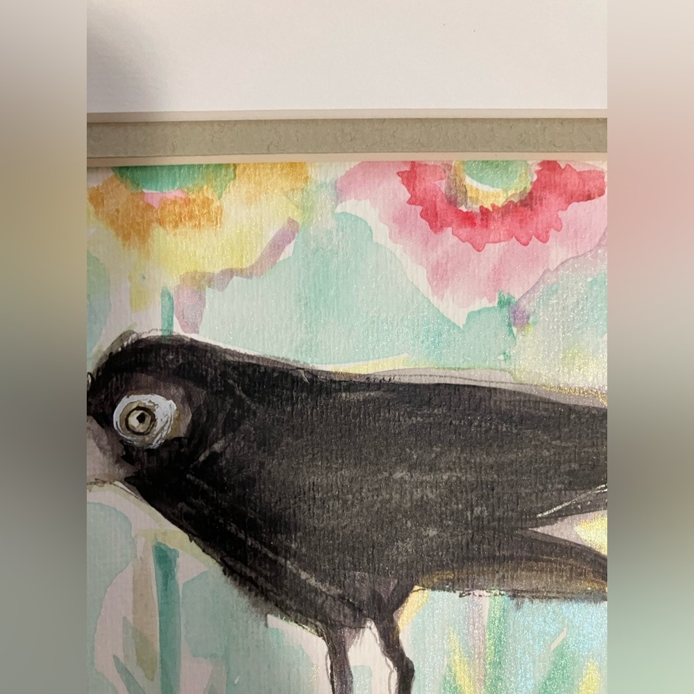 Garden Crow”An Original Watercolor /Mixed Media Painting Matted 5"x7" - Picture 4 of 11